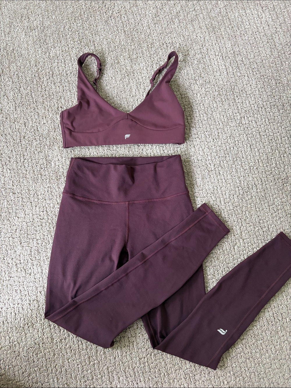 Fabletics Maroon Seamless Sports Bra & High-Waist Leggings Set